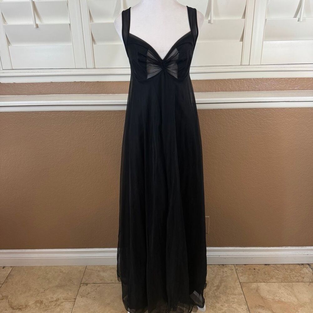 Vintage Cattani Black Maxi Slip Dress Sheer Overlay Nightgown Gothic Vampy Alt S